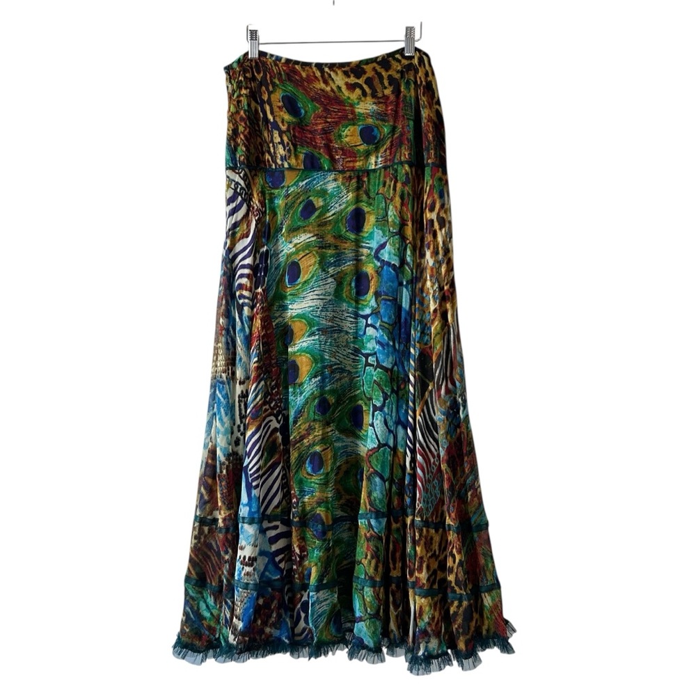 Vintage Tunique Bohemian Maxi Skirt in Blue Multicolored Size XL Colorful Artsy